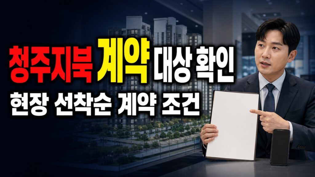 청주지북 B1 계약금 1,000만원으로 변경, 7월 23일 현장 선착순 계약 대상은? 관련 핵심 정보를 상징적으로 보여주는 썸네일 이미지