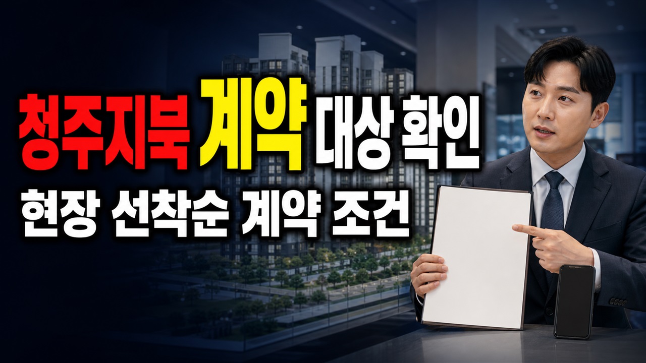 청주지북 B1 계약금 1,000만원으로 변경, 7월 23일 현장 선착순 계약 대상은? 관련 핵심 정보를 상징적으로 보여주는 썸네일 이미지